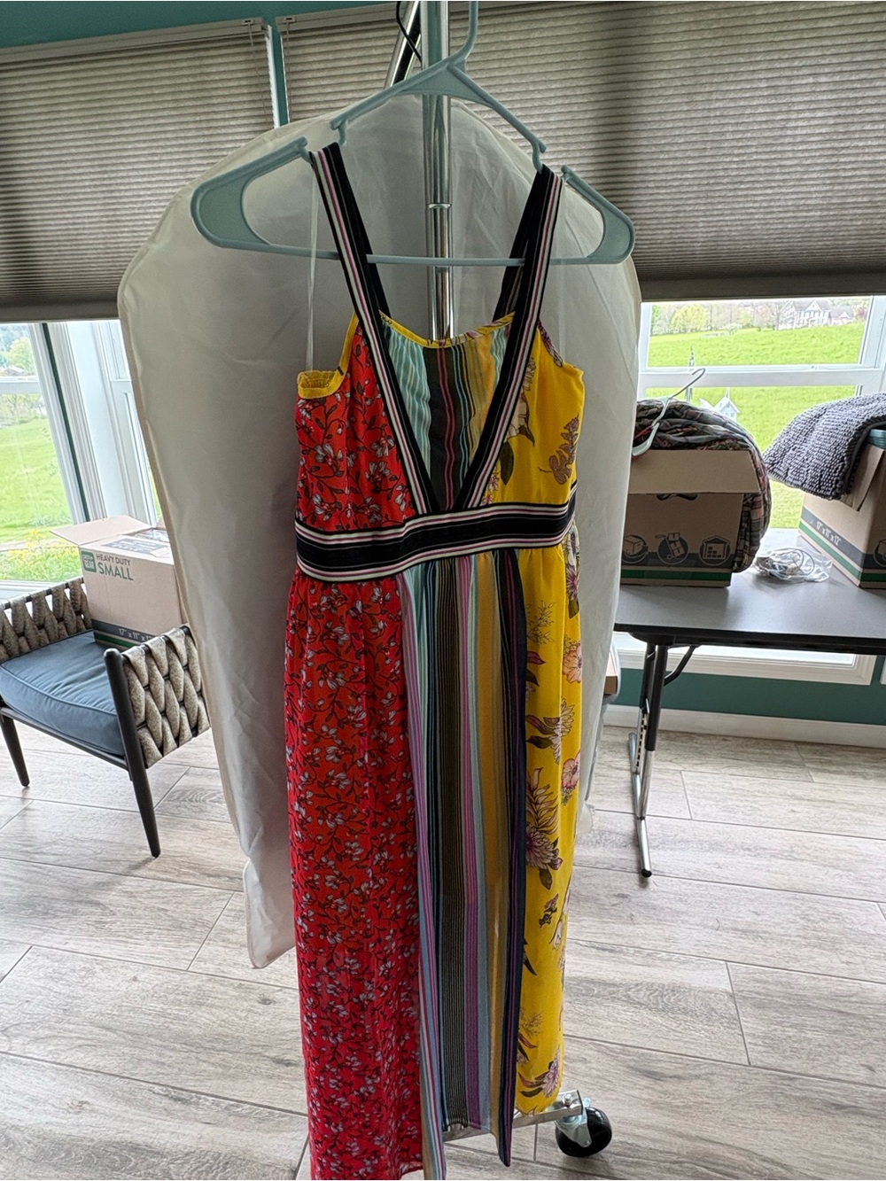 Truly Me Multi-Print V-Neck Maxi Dress in Red and Yellow